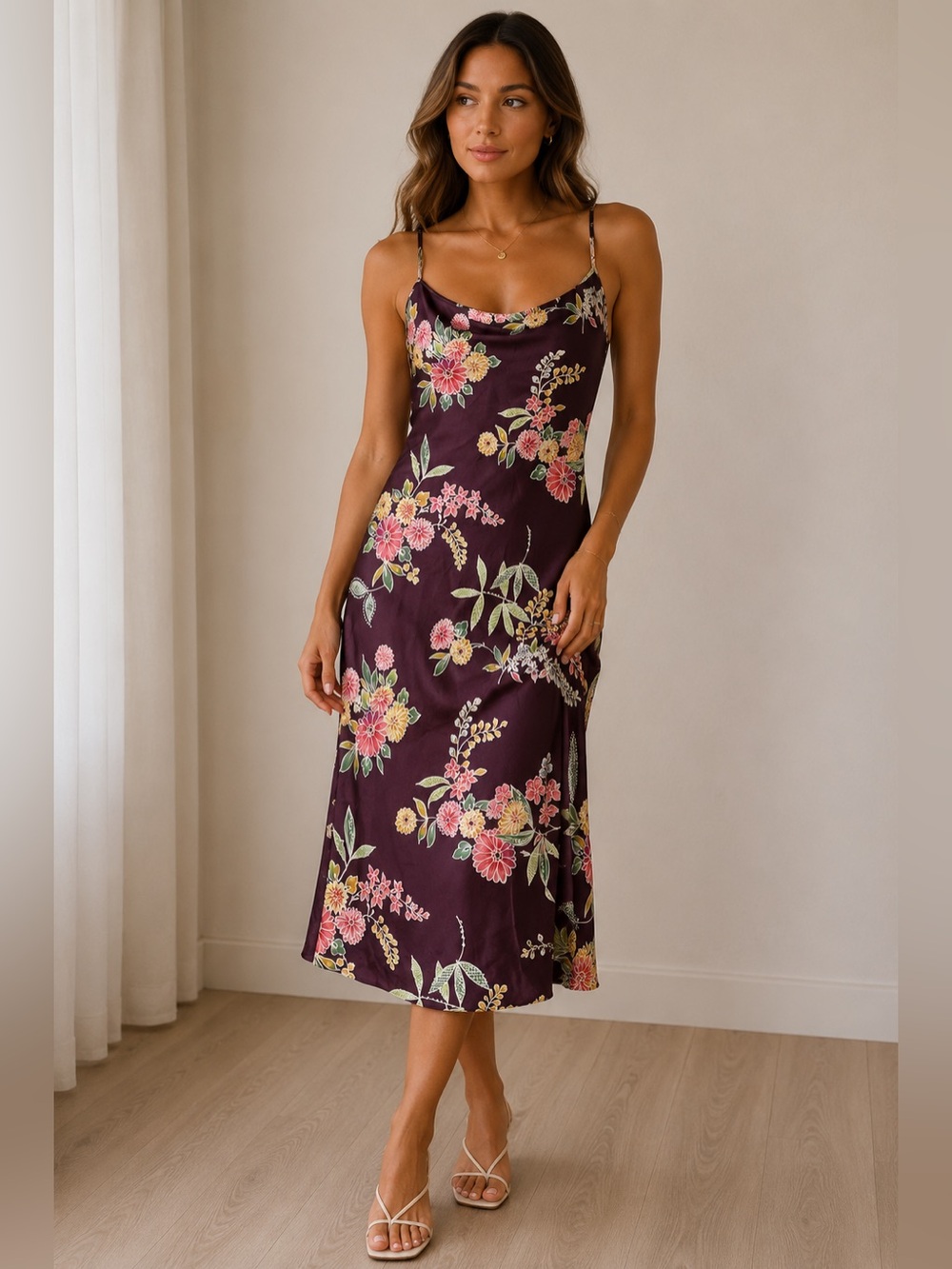 Victoria’s Secret Burgundy‎ Floral Satin Slip Dress Size Medium